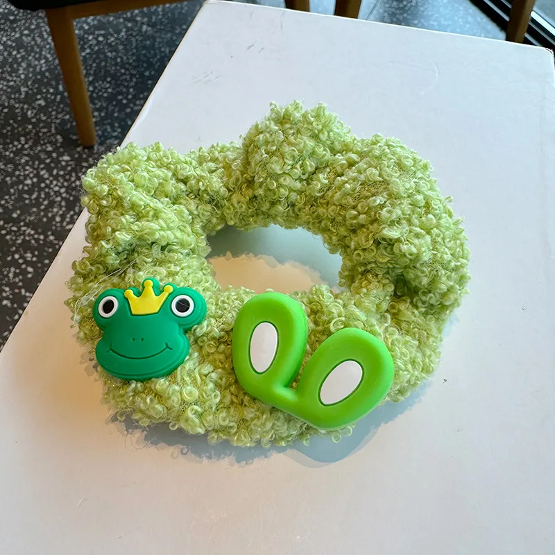 2023 sweet colorful frog hair girls accessories hot sale hairy bow tie hair ties elastic hair bands