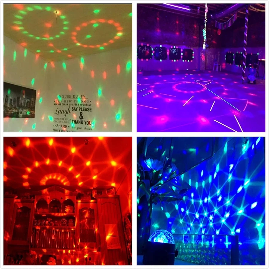 RGB Disco Ball Party Lights DJ Disco Light LED Projector Strobe Lamp Birthday Party Car Club Bar Karaoke Xmas Sound Activated