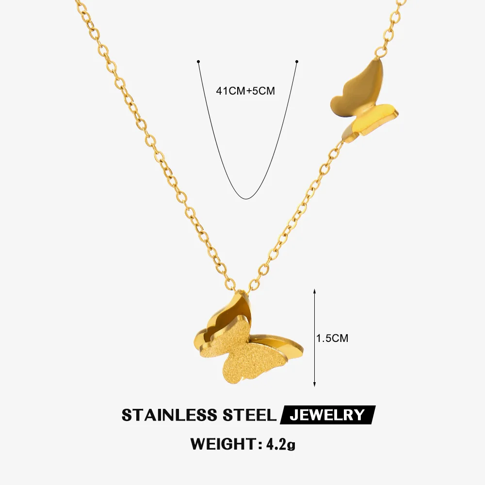 Luxury 18K Gold-Plated Stainless Steel Butterfly Earrings Necklace Set Wholesale Fashion Jewelry Ins Stainless Steel Jewelry