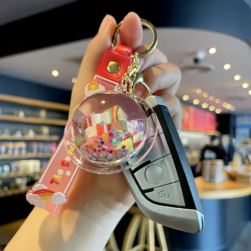 Good price liquid key chain colorful floating oil keychain charms in stock