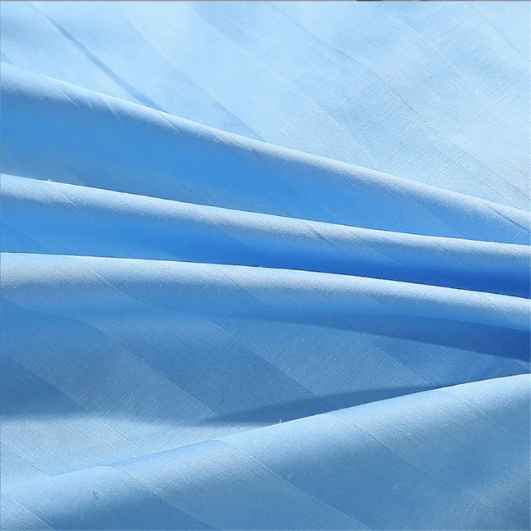 High quality Blue color 100% cotton material satin stripe  bedsheet for home and hotel