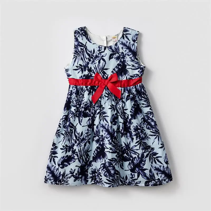 
New Model little girl tutu dress fashion sleeveless prints design summer girls kids dark blue dress 