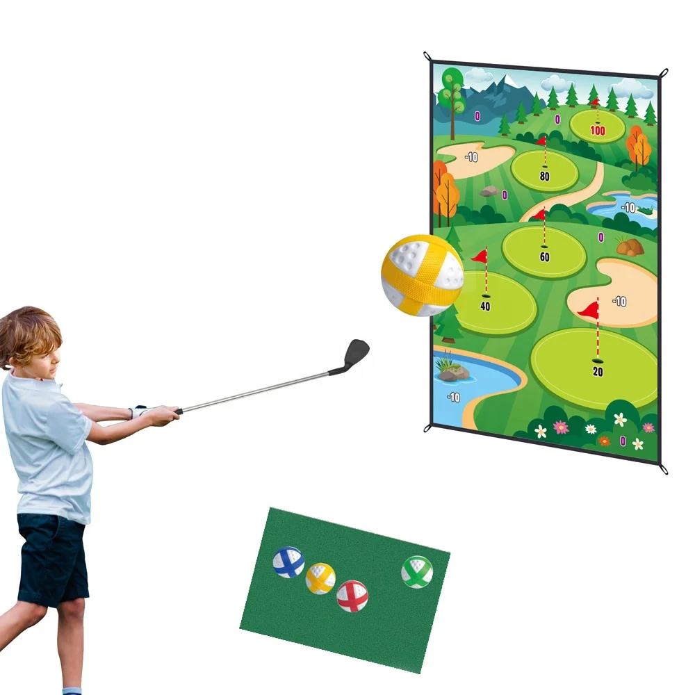 Golf sticky balls chipping game kids stick golf chip training playing mat golf chipping target mat play set with hitting mat