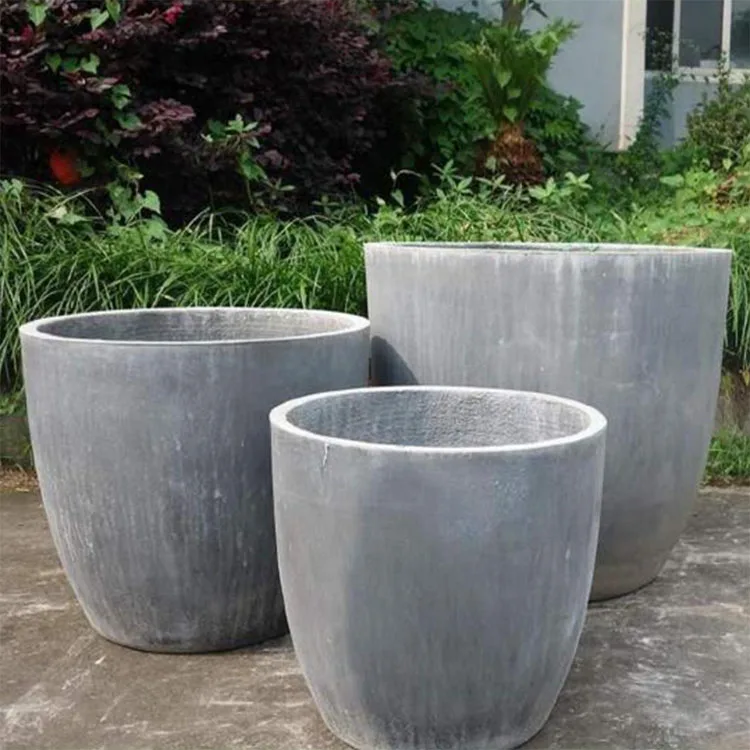 Round Flower Fiber Clay Pot Outdoor&Indoor Concrete Planter Outdoor Flower Pots