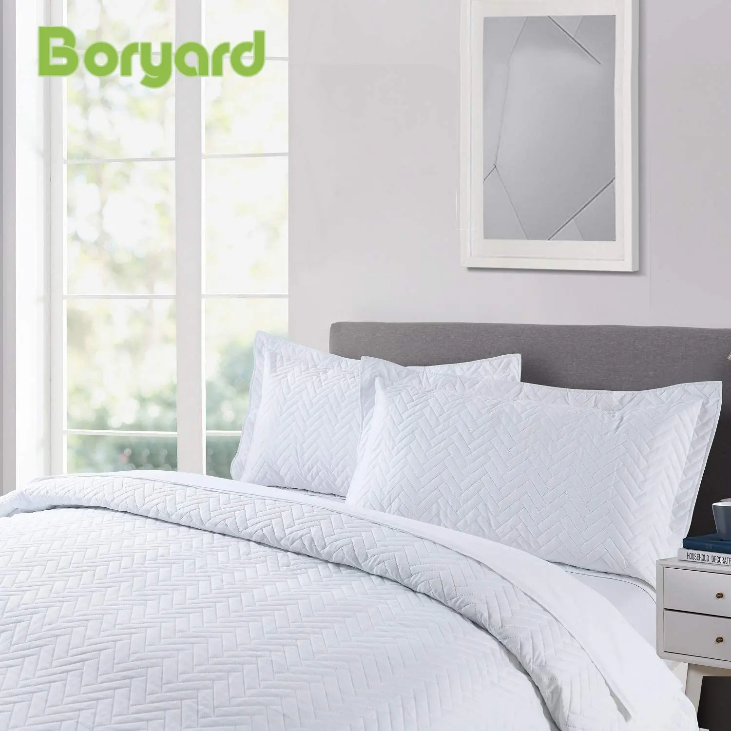 BORYARD Summer Quilts Queen King 3pcs Luxury Quilting Printed Edredonest Bedspreads