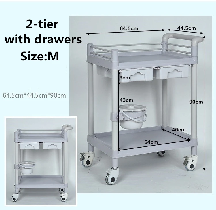 Multifunction ABS Hospital Plastic Emergency Trolley Medical Cart With Drawer