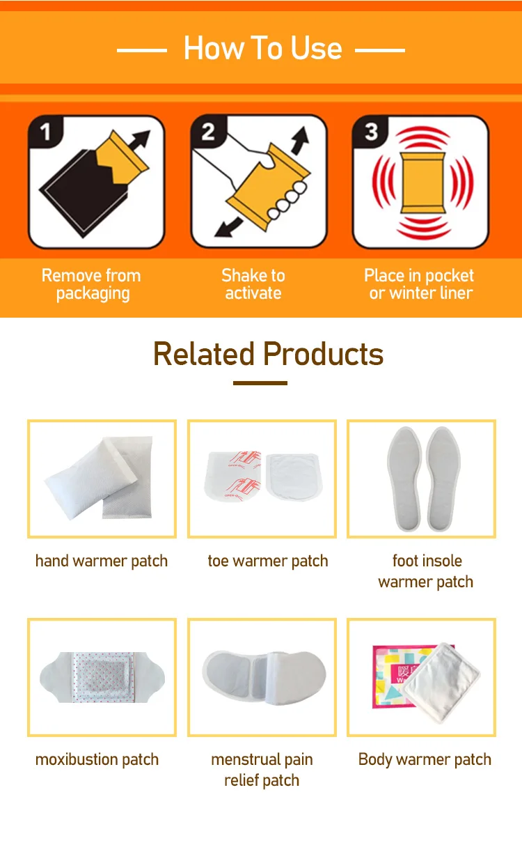 Instantly Heated Adhesive Self Heating Hand Warmer Pad disposable hand warmers warm your hand in winter