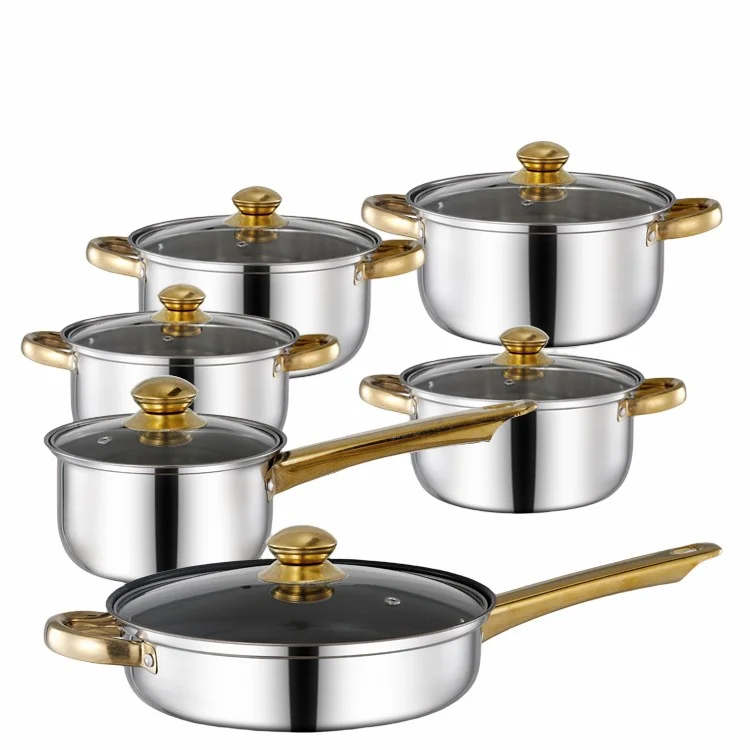12pcs Stainless Steel Casserole Induction  Cooking Pot  Cookware Set With Two Handle