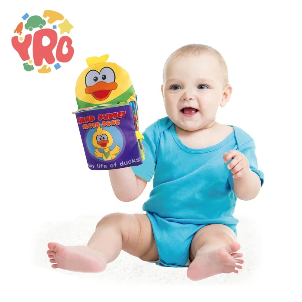 New design early education yellow duck puppet book puzzle animal soft baby cloth book finger puppet book toy