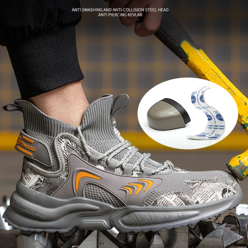 Fashion labor  breathable men work boots industrial steel toe safety sneakers shoes with the lowest price