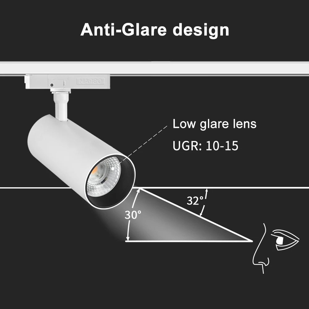 Extended radiator 42w up to 120lm/W flicker free anti-glare COB led track light for Indoor lighting