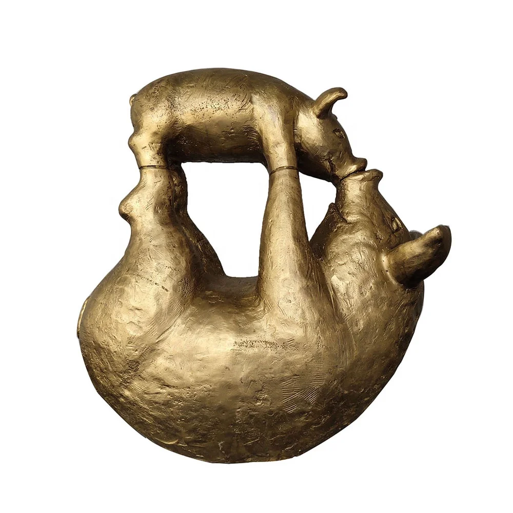 Custom Bronze Animal Statue Happy Childhood Indoor Home Decoration Casting Brass Pig Sculpture