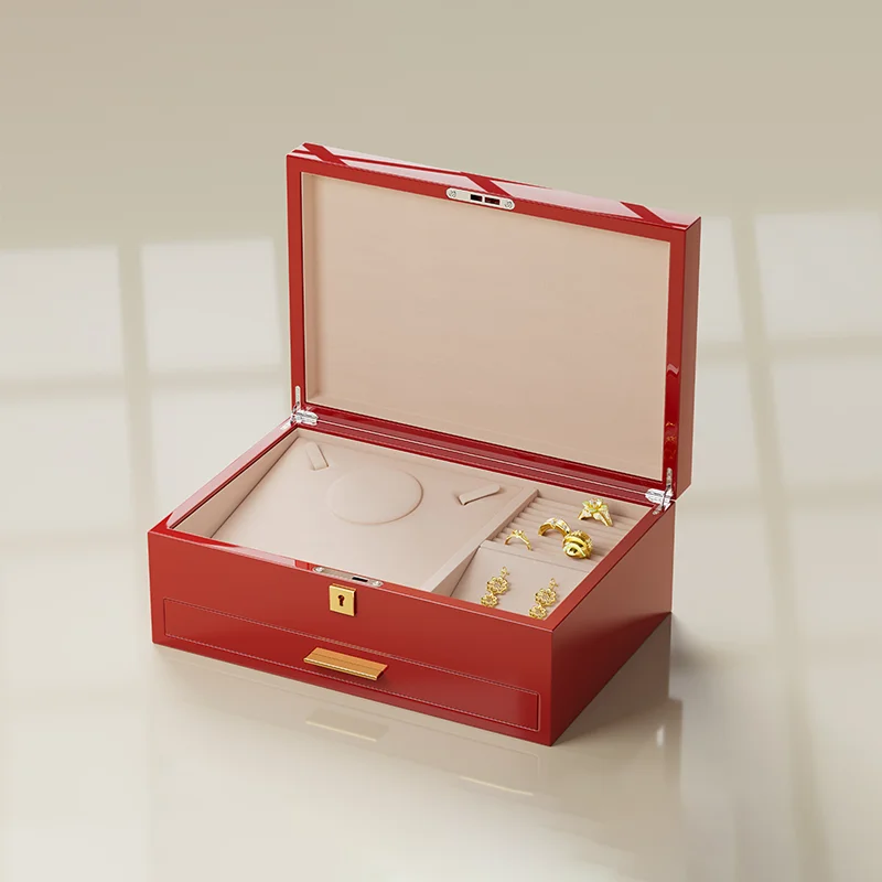 Роскошный деревянный органайзер для ювелирных изделий Коробка Подарочная коробка Свадебное приданое красное китайское ожерелье кольцо хранения