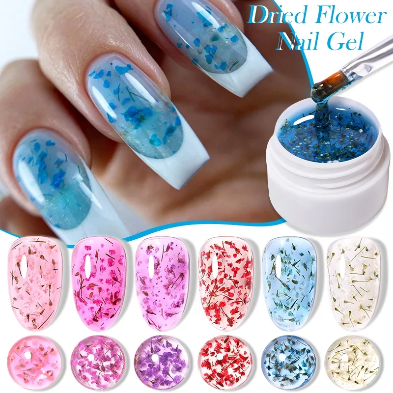 LILYCUTE Nail Product 8ml Dried Flower Gel Nail Polish Spring Summer Natural Dry Flower Nail Arte Soak Off UV LED Gel Varnishes