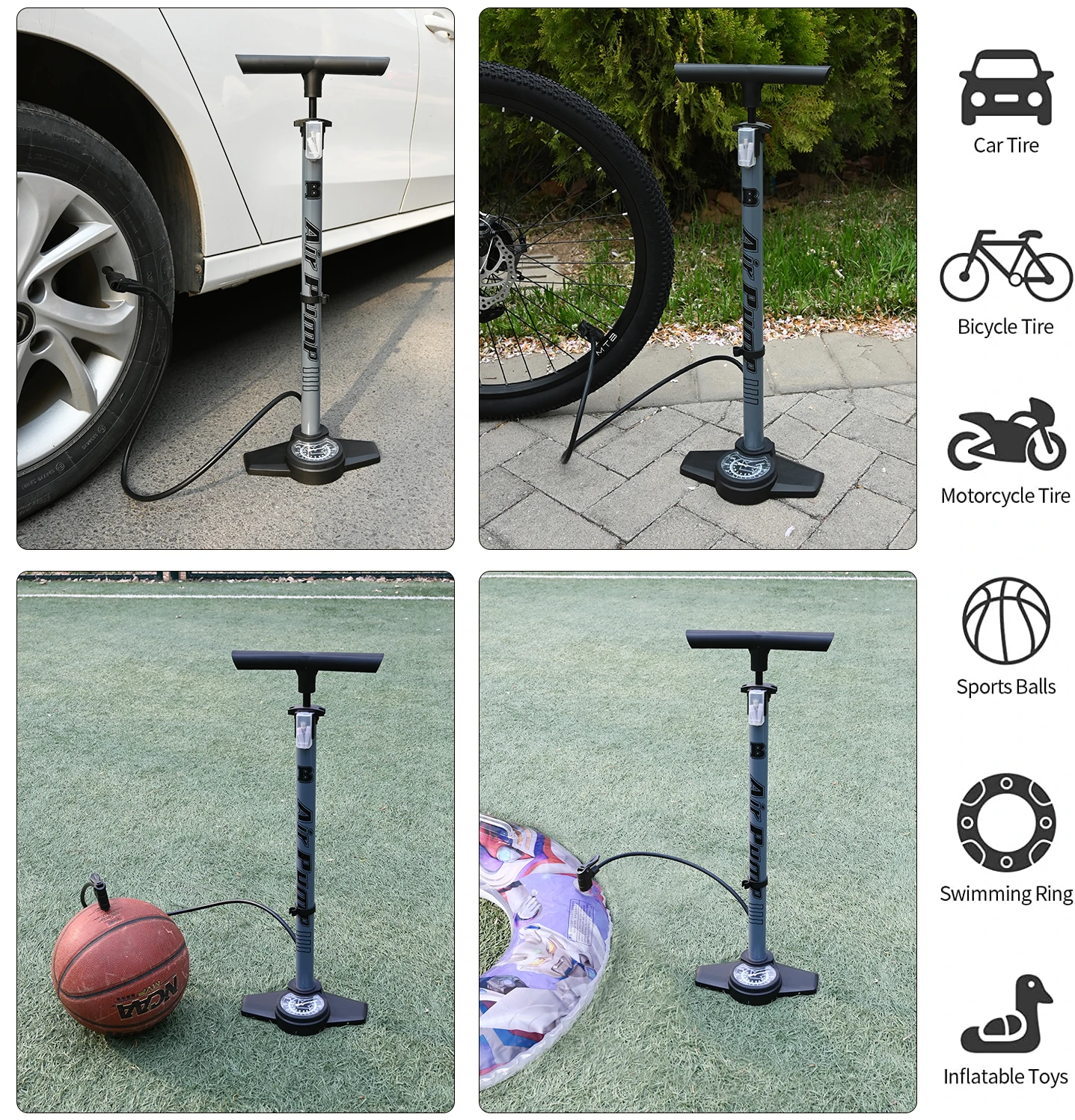 BM OEM 160 PSI Aluminum Alloy Floor Air Cycling Pump Hand Air Tire Bicycle Pump with Pressure Gauge for Fitness Biking