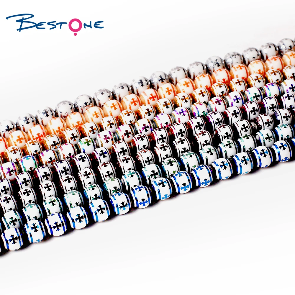 Bestone Wholesale New Round Loose Beads Pattern DIY Bracelet Glass Beads For Jewelry Making Accessories