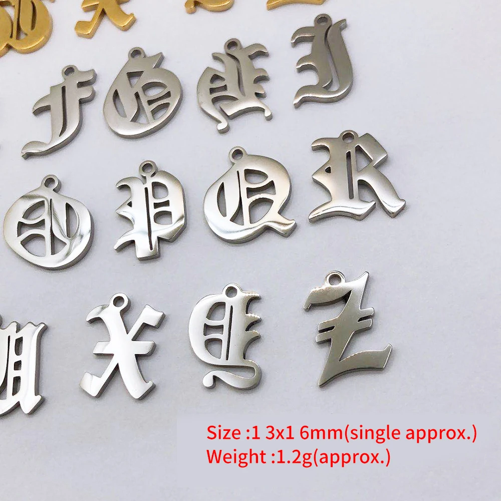 Wholesale Bulk DIY Jewelry Making Custom Stainless Steel Single Alphabet Initial Gold Old English Letter Charms
