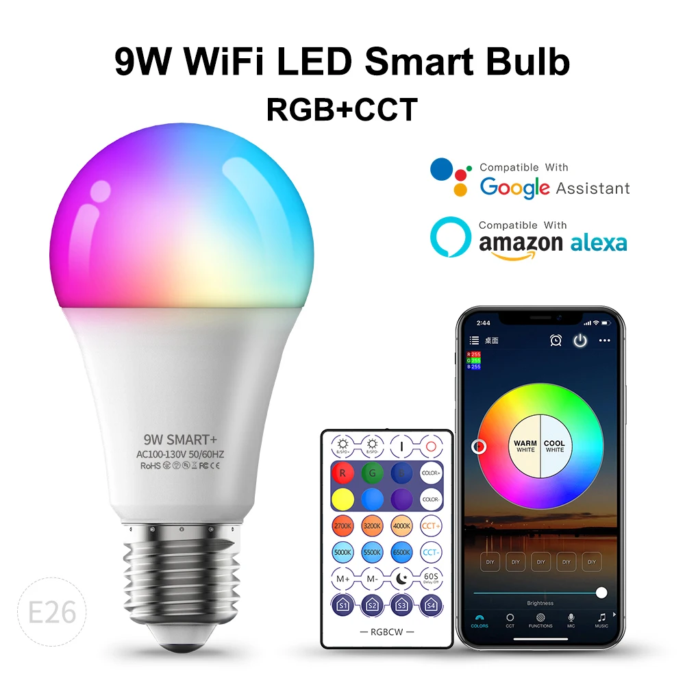 Цветное заводское освещение 7 Вт 9 музыкальная e14 b22 e26 e27 rgb tuya умная Wi-Fi лампочка светодиодная с Bluetooth wifi
