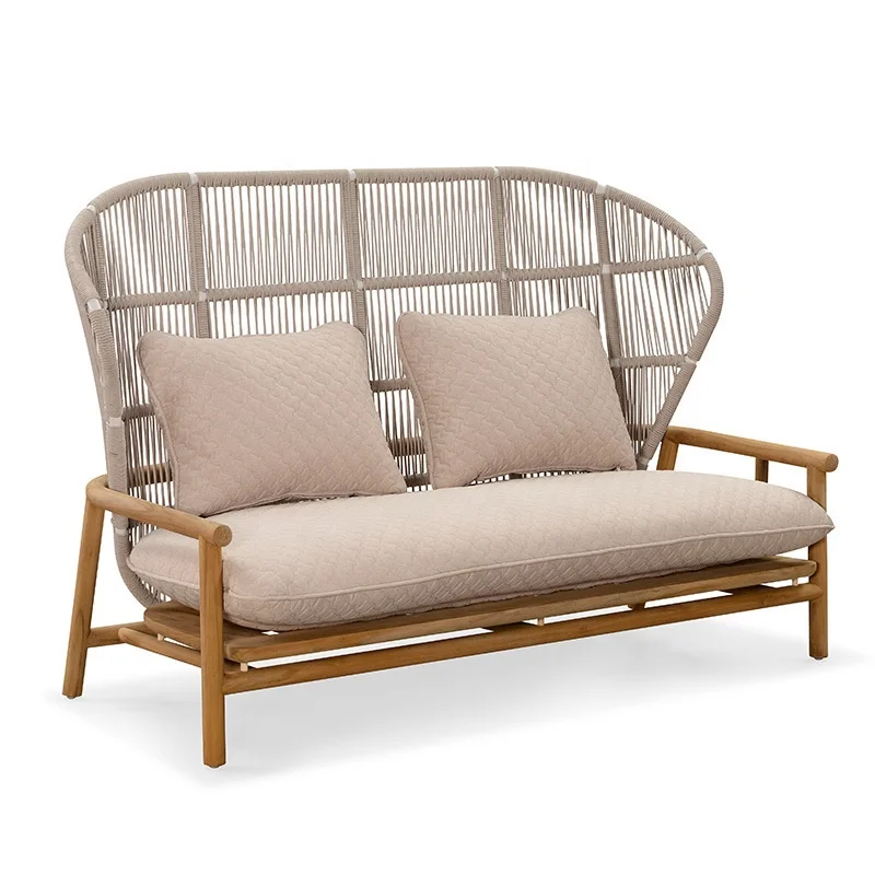 Wholesale Outdoor Aluminum Frame Rope Lounge Sofa Set Patio Garden Waterproof Teak Wood Sofa