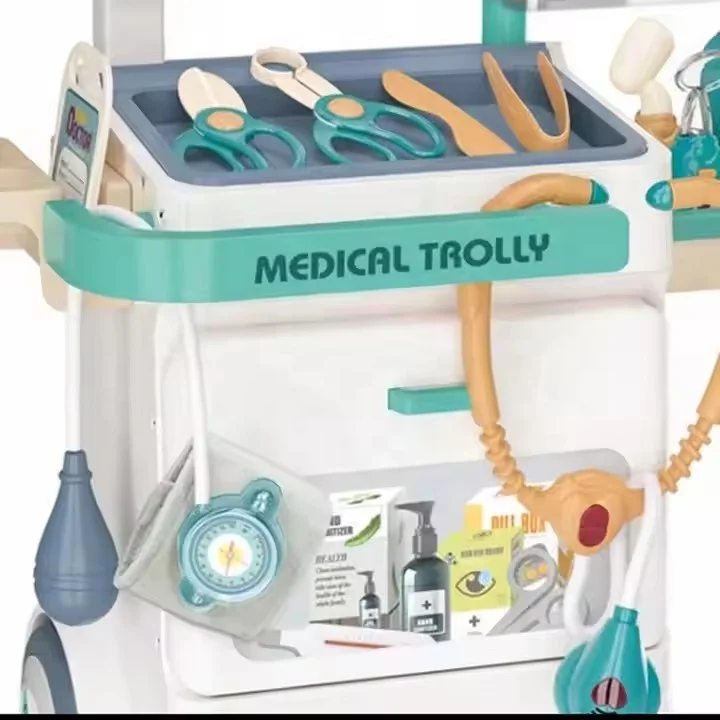 Kids Doctor Toy Pretend Play Doctor Medical Trolley Cart 26 Accessories Medical Toy Set