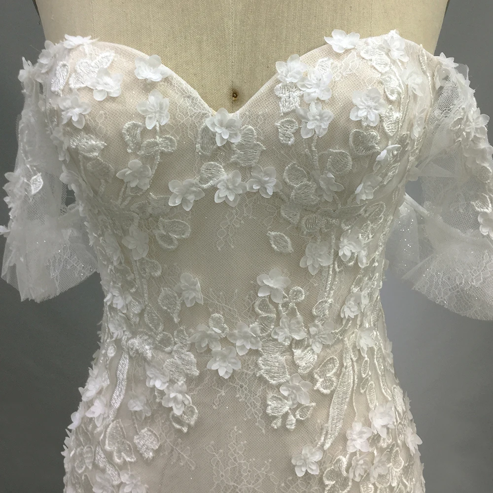 TEENYEE New Trends Customized Size Short Sleeves Long Lace Evening Dress ball Gown Wedding Dresses For Bride