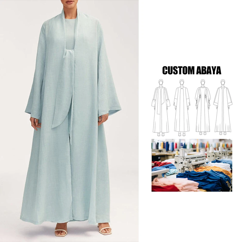 modest kleid 2024 New Design Custom Linen premium dubai abaya wholesale abaya women muslim afghan dress open abaya