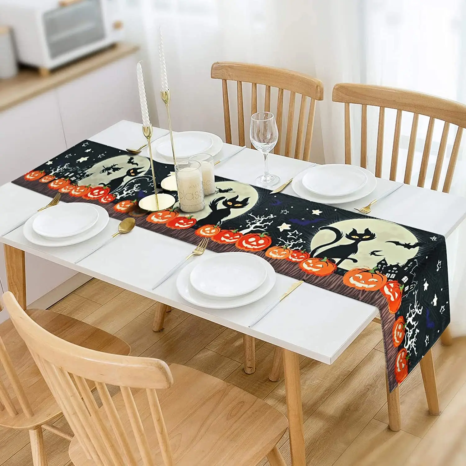 Halloween Fall Easter Table Flower Runner Kitchen Decorative Polyester Felt Rose Cotton Burgundy Custom Rattan Black and White