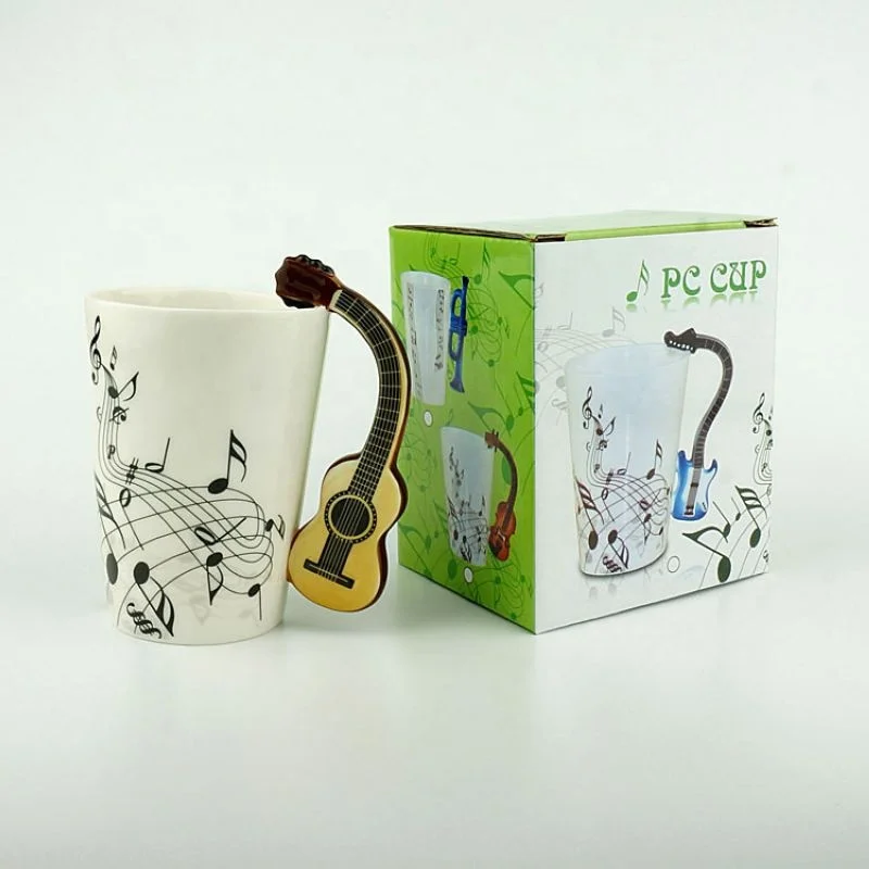 Creative unique design electric guitar musical instrument ceramic coffee mug with funny handle