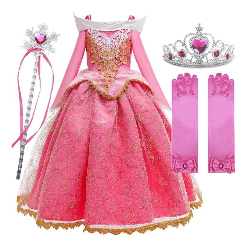Girl Princess Dress Up Sleeping Beauty Pink Princess Costume For 3-10Y