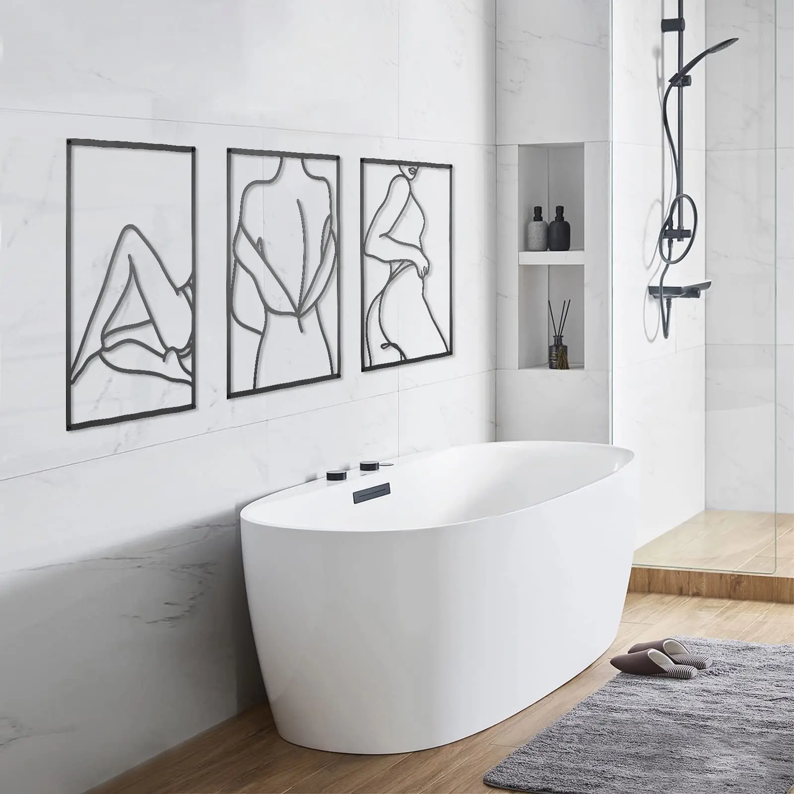 Flowers Wall Decor Modern Abstract Floral Line Wall Sculpture Minimalist Decor Gold Diy Hot 3 Panels Metal Hanging Wall Art