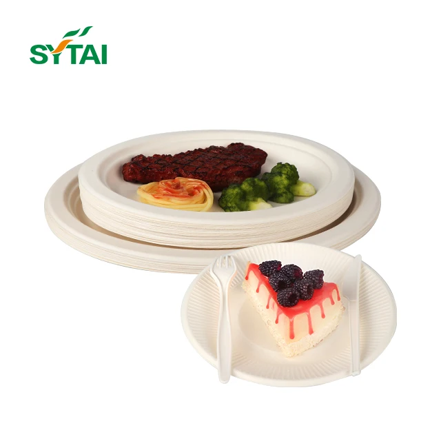 Free Samples Disposable Sugarcane Fiber Sugar Cane Paper Round Plates
