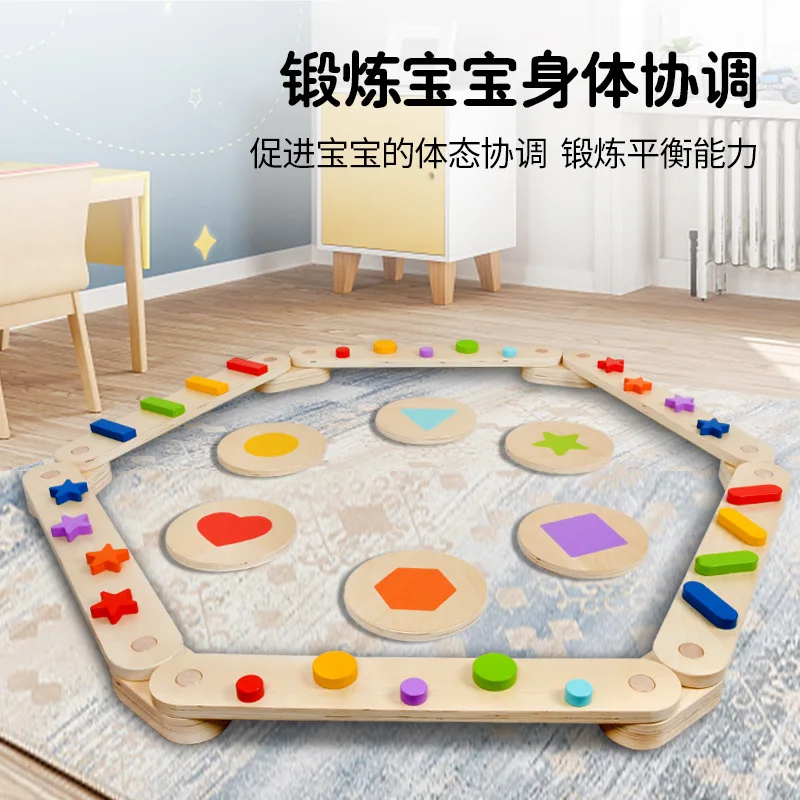 Wooden 6PCS Toddler Montessori toys training Build Coordination and Gross Motor Skills Balance stepping kindergarten Beam toys