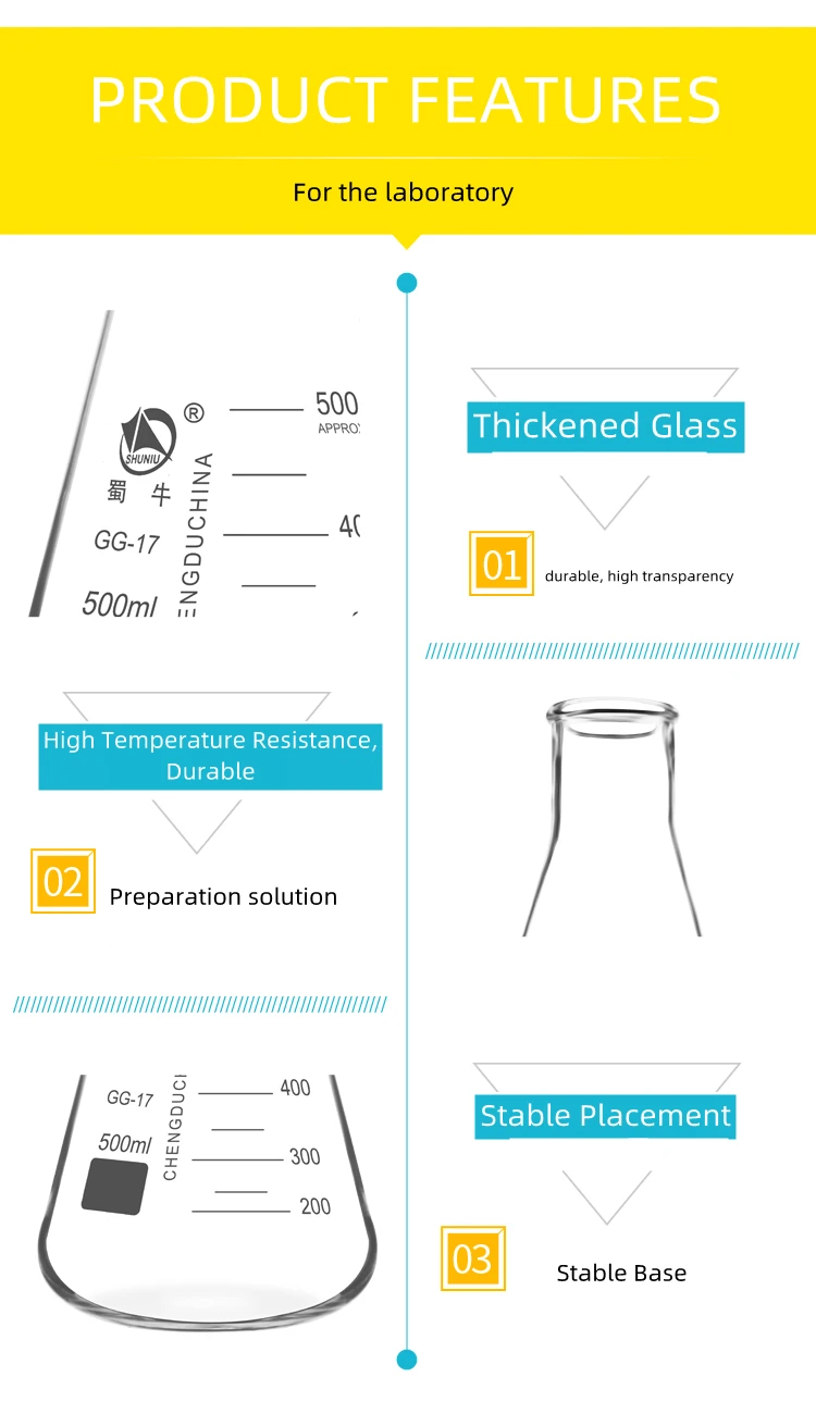 Lab Use Narrow Neck 250ml 500ml 1000ml  Erlenmeyer Flask distilling flask engler