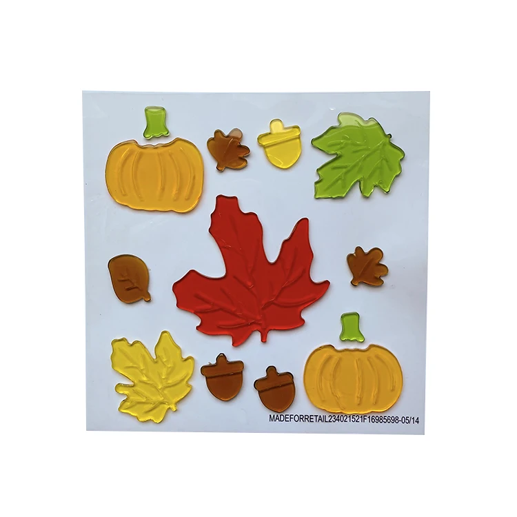 2022 DIY Cartoon TPR Washable No Glue autumn leaves  Window Decal Jelly Sticker