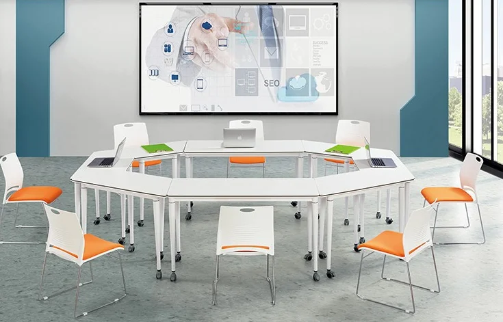 Best Conference Modern Meeting Table and Chairs Set Extendable Paint Baking Veneer Microphone White