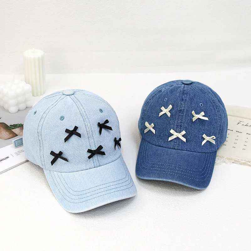 Ladies Ballet style bow Baseball Cap 100% Cotton Fits Men Women Washed Denim Adjustable Dad Hats
