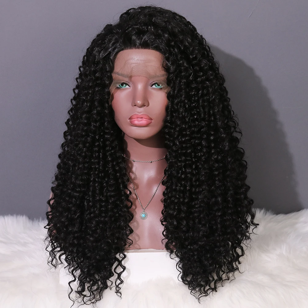 Высококачественный черный синтетический кружевной парик высокой плотности длинный кудрявый передний мягкий высококачественный на Хэллоуин для красивой