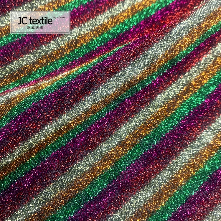 Good quality fashion design knitted yarn dyed polyester lurex ribbed fabric