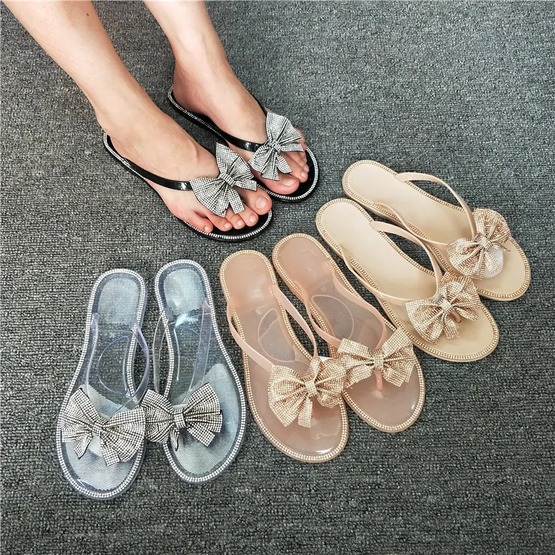 2021 Hot Sales Rhinestone Butterfly Bow Sandals Diamond Slippers Glitter Stone Women Slides Bow Brazil Flip Flop