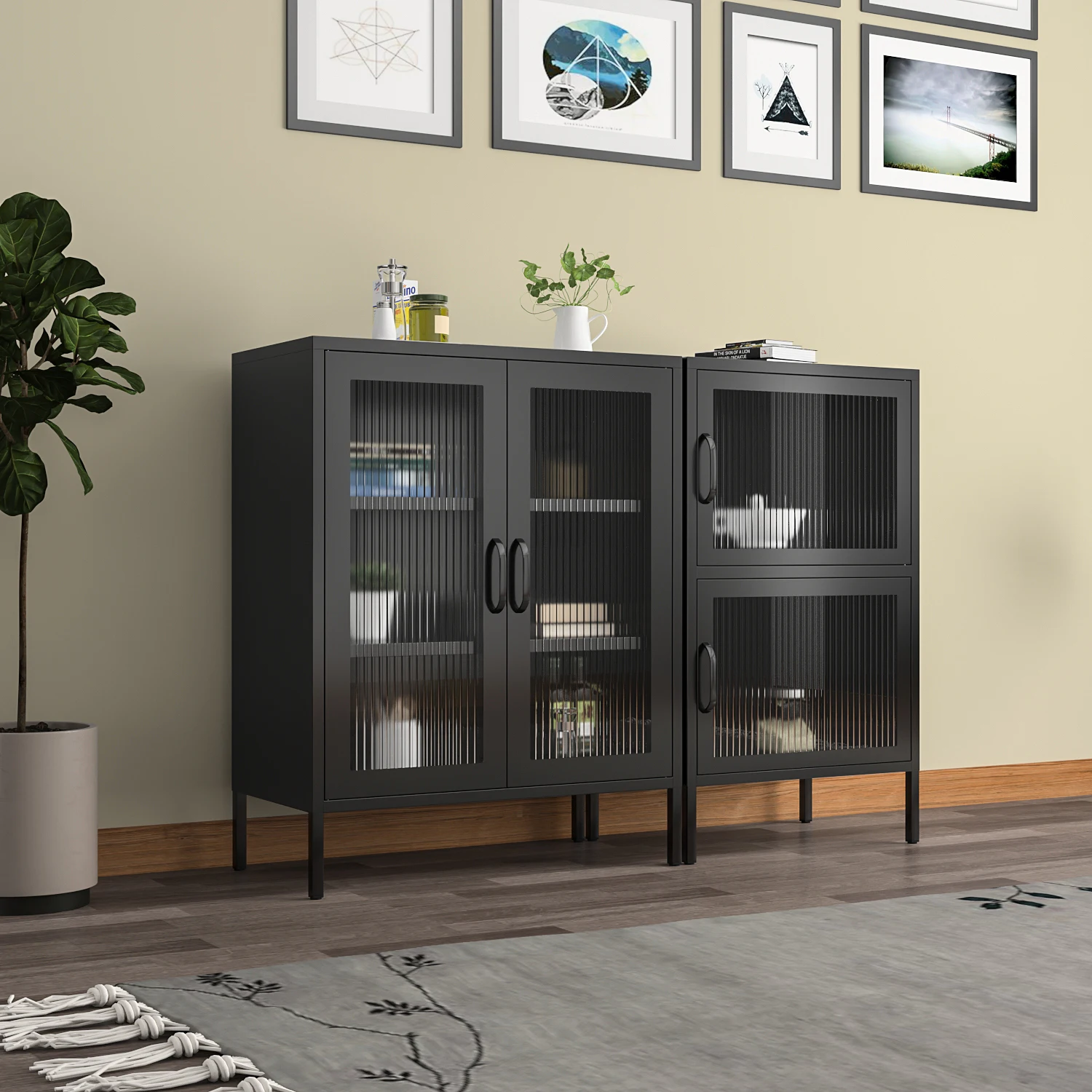 Combination Home Cabinet with Glass Pattern Versatile Furniture for Living Room Bathroom Hotel Hall Home Bar School Hospital
