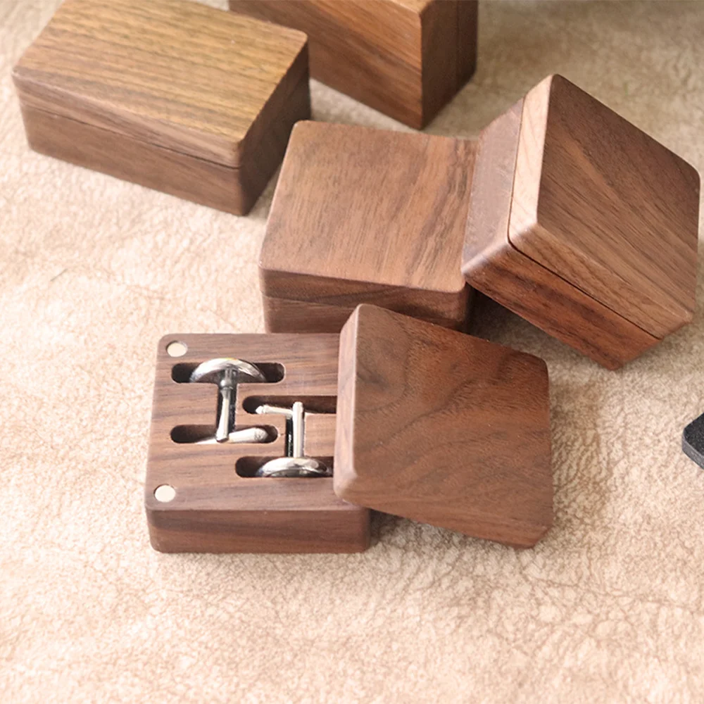 High-quality Black Walnut Packaging Box with Top and Bottom Lid High-grade Magnetic Laser Cufflink Button Storage Gift