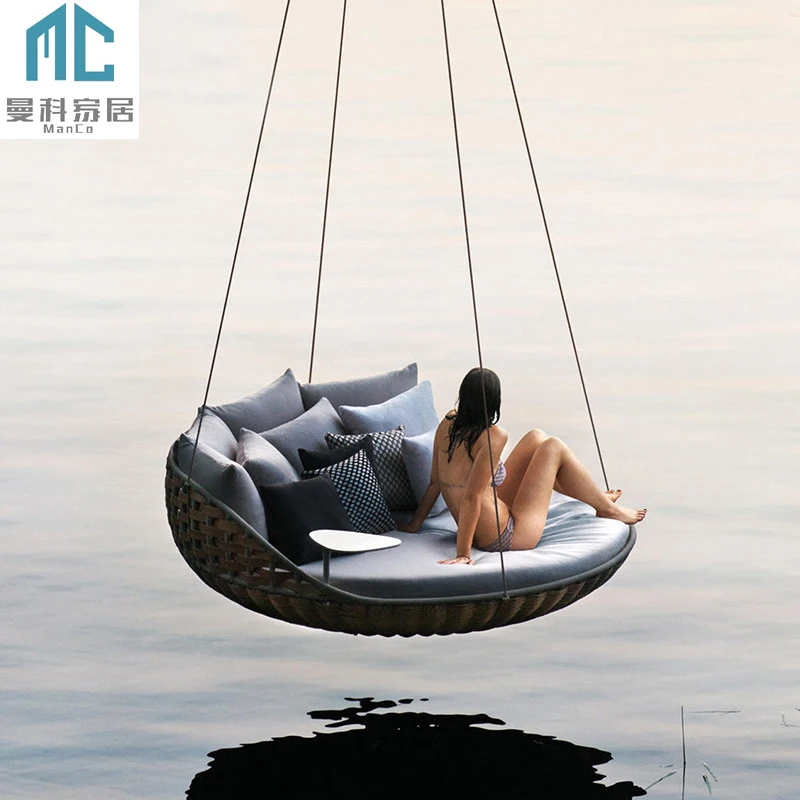 Удобная уличная ротанговая Водонепроницаемая Солнцезащитная большая круглая кровать на открытом воздухе качели дневная кровать подвесная кровать