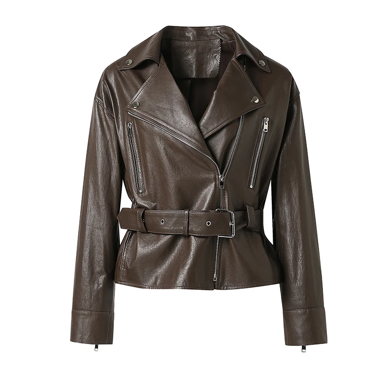 Jancoco Custom New Style Genuine Leather Coat Women Waist Tight Leather Jacket