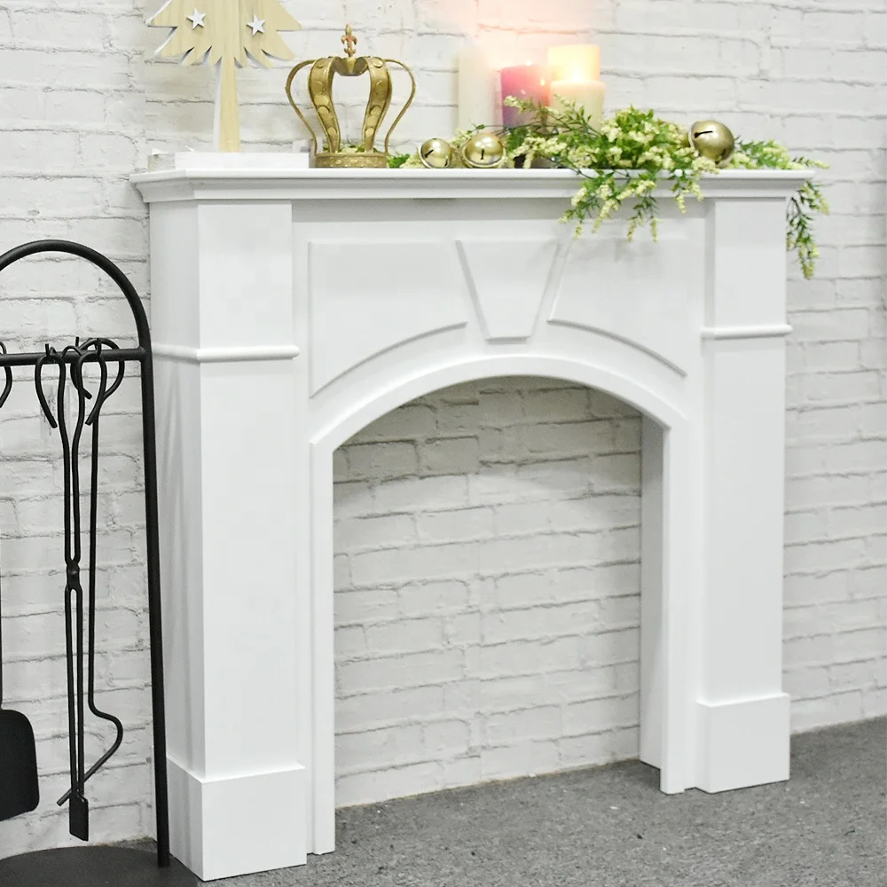 French Country Style White Decorative Wood Fireplace, Vintage Wood Fireplace Mantle