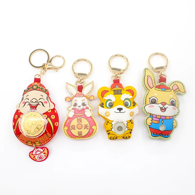 Customized Gift Key Metal Ring Rabbit Pattern Cute Cartoon Leather Car Keyring Logo Printed  Custom Pu Genuine Leather Keychain
