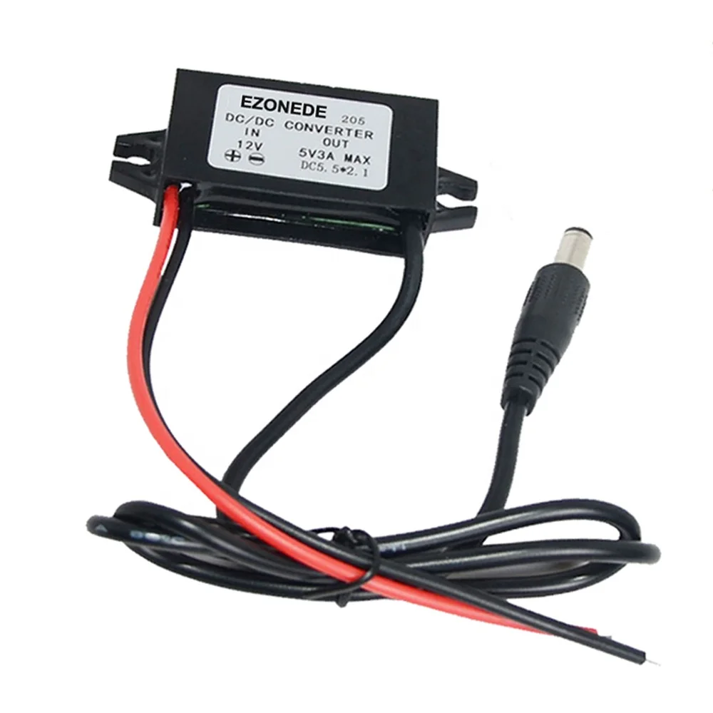 DC to DC Converters 12V to 5V 3A 15W Step Down Buck Module 8-20V to 5V for Car Charger with 5.5*2.1mm DC Plug Cable