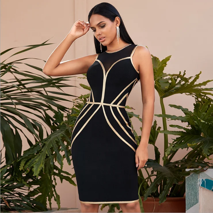 2020 new style black lace tight bandage dress sexy hollow sleeveless vest evening bandage vestidos dress