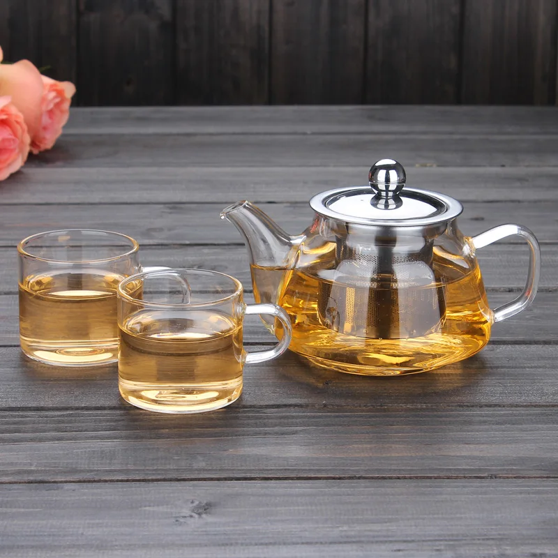 
400ml Transparent high borosilicate glass teapot with stainless steel infuser factory 