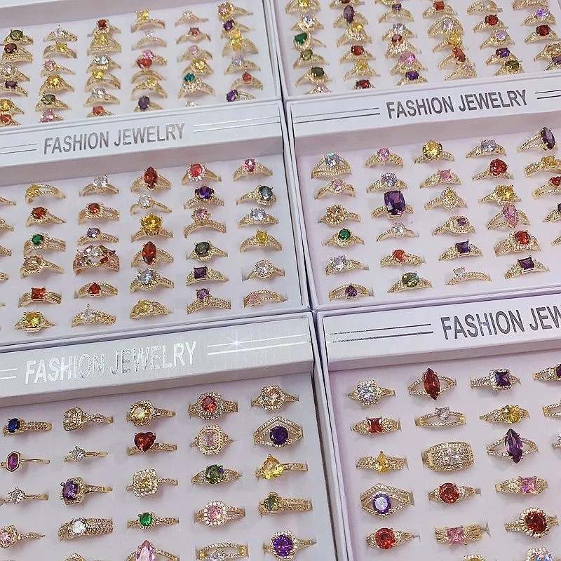 PUSHI color zircon rings stone designs high quality Luxury retro minimalist jewelry 18k gold plated rings for women zircon ring
