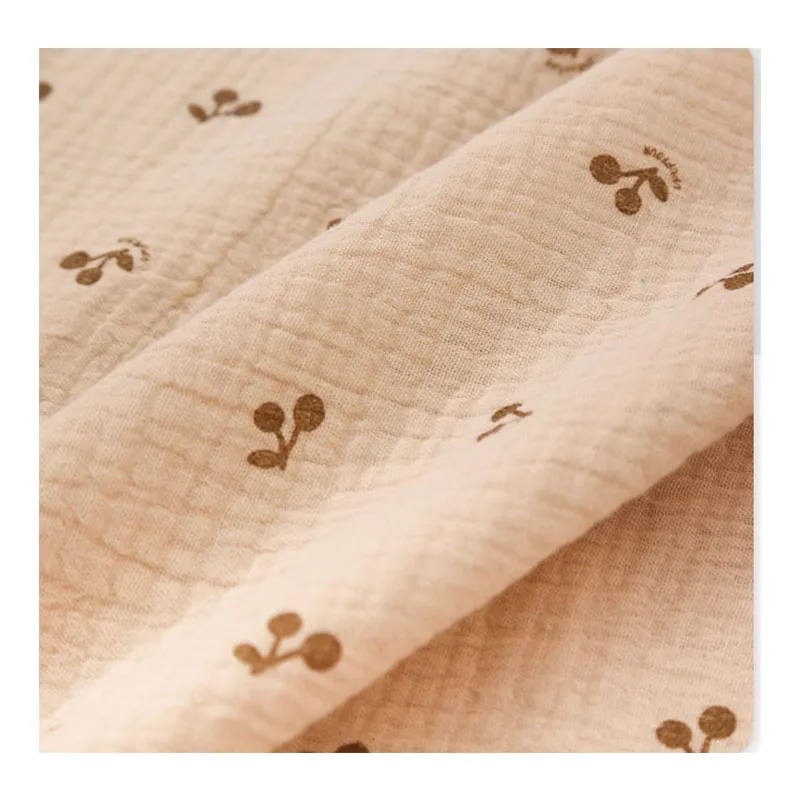 Ткань с принтом из 100% хлопка, двойная крепированная марлевая ткань, Crinkled cheery print для детских брюк